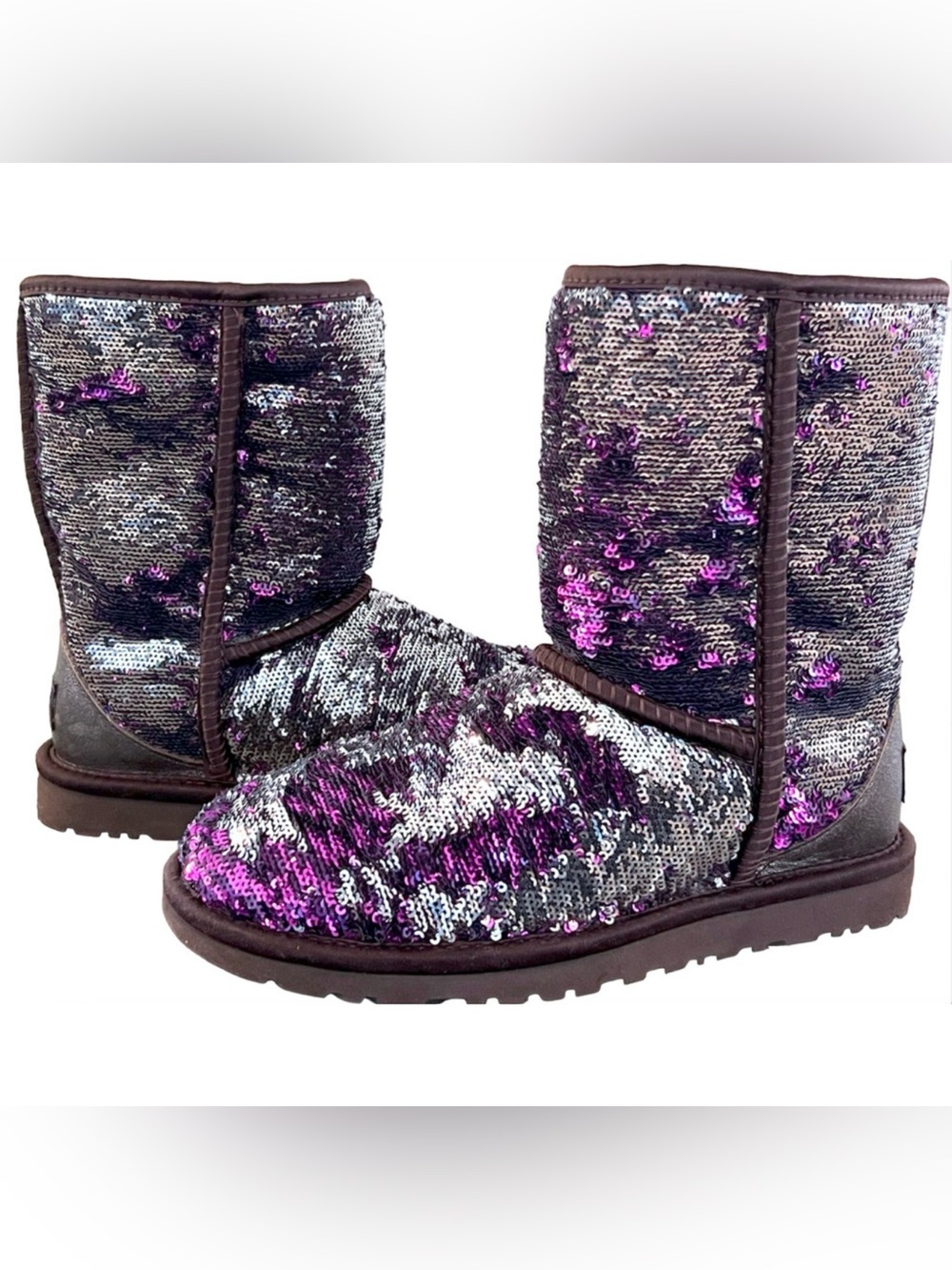 UGG BOOTS 1002978 PURPLE VELVET SILVER SEQUIN CLASSIC SHORT BOOTS 5